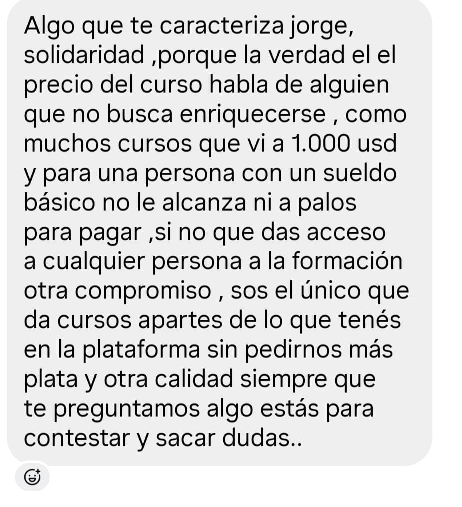Captura real de testimonio de alumno del Taller IA